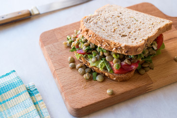 Vegan Lentil Sandwich with Toast Bread.