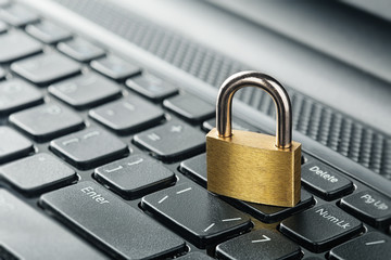 Padlock on computer keyboard. Network Security, data security and antivirus protection PC.