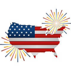 united states of america map with flag and fireworks vector illustration design