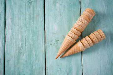 ice cream scones on wooden turquoise background
