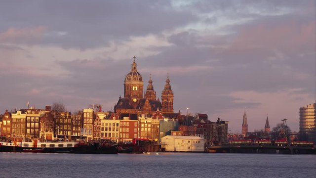 timelapse morning in Amsterdam. Netherlands, capital city, Amsterdam, early morningNetherlands, capital city, Amsterdam early morning