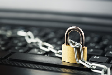 Padlock on computer keyboard. Network Security, data security and antivirus protection PC.