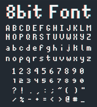 Pixel Retro Font, Videogame Type, 8-bit Alphabet Letters And Numbers