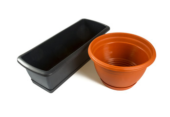 plastic flower pots isolated