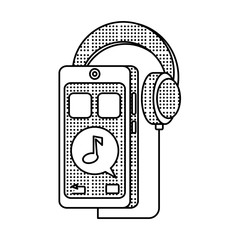 sketch of Headphones Connected To Smartphone over white background, vector illustration