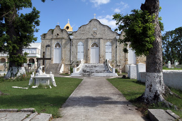 Obraz premium old limestone chruch with arched windows and steps, St. Croix, U.S. Virgin Islands,Lesser Antilles, Caribbean