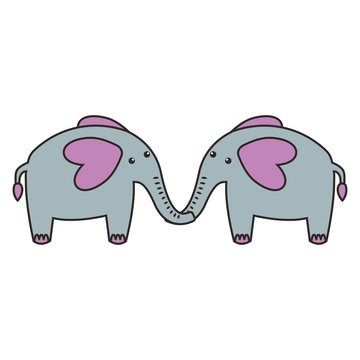 cute elephant animal couple vector illustration design
