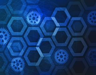 Abstract background with connected lines and dots for your design. Hexagons of honeycomb cell, lines and connections on a light background
