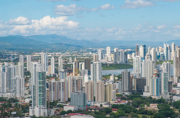 modern skyline of downtown Panama City   - skyscraper building  aerial -