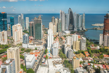 Fototapeta na wymiar skyscraper buildings aerial - modern cityscape skyline of Panama City -