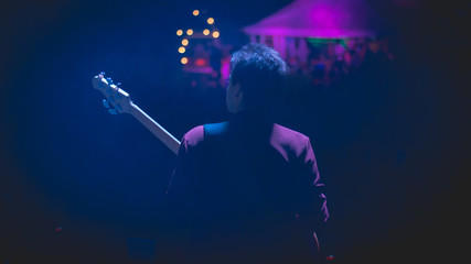 Bass player in concert
