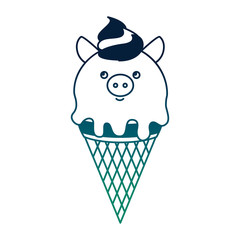 ice cream in cone with face pig vector illustration design