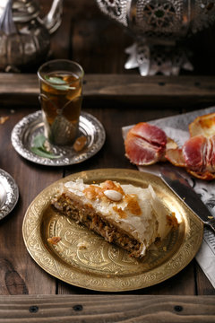 Fresh baked Moroccan chicken pastilla or bastilla