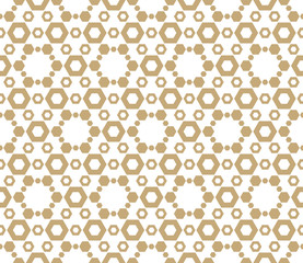 Golden honeycomb vector seamless pattern. Luxury gold and white hexagonal grid