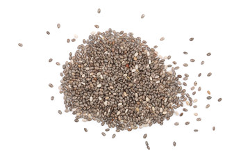 Chia seeds isolated on white background. Top view
