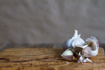 Fresh garlic on vintage background