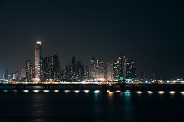 downtown skyline at night - skyscraper cityscape, Panama City
