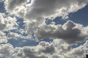 Fluffy cumulus clouds. vast blue sky and clouds sky