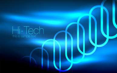 Glowing ellipses dark background, waves and swirl, neon light effect, shiny vector magic effects