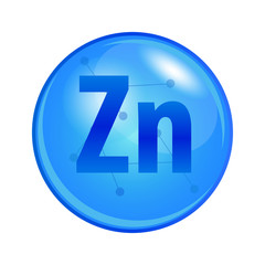 Mineral Zinc capsule. Vector icon for health. Blue shining vitamin pill.