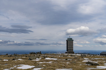 The beautiful view from the Brocken into the Harz mountains and region / Saxony-Anhalt Germany