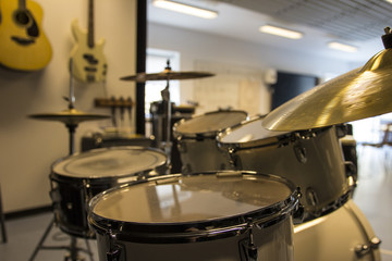 Fototapeta na wymiar Musical instruments at a school in the Faroe Islands 
