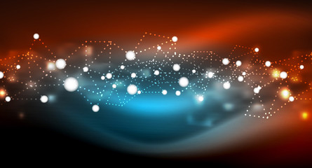Obraz premium Shiny stars, neon glowing digital connected light dots