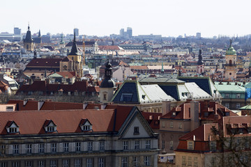Naklejka na ściany i meble Spring Prague City with with its Towers and Bridges in the sunny Day, Czech Republic