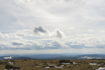 The beautiful view from the Brocken into the Harz mountains and region / Saxony-Anhalt Germany