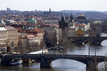Obraz premium Spring Prague City with with its Towers and Bridges in the sunny Day, Czech Republic