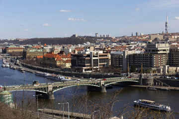 Obraz premium Spring Prague City with with its Towers and Bridges in the sunny Day, Czech Republic