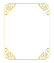 Thin gold beautiful decorative vintage frame for your design. Making menus, certificates, salons and boutiques. Gold frame on a dark background. Space for your text. Vector illustration.