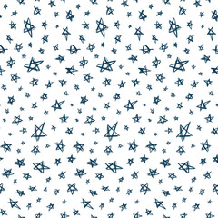 Stargaze pattern. Cosmic style. Stars and planets ornament. Galaxy fabric. Constellations print. Clothes or interior design. Fashion background. Trendy textile. Vector seamless pattern.