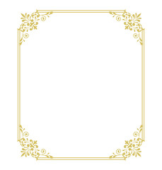 Obraz premium Thin gold beautiful decorative vintage frame for your design. Making menus, certificates, salons and boutiques. Gold frame on a dark background. Space for your text. Vector illustration.