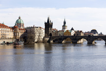 Spring Prague City with with its Towers and Bridges in the sunny Day, Czech Republic
