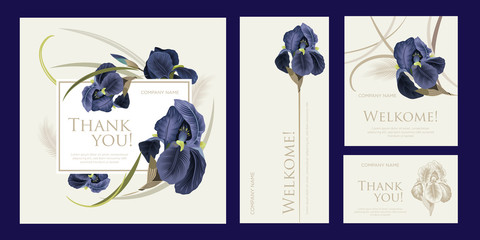 A set of luxury cards with the words of gratitude. Design template of business cards with floral elements for the hotel, beauty salon, spa, restaurant, club. Vector illustration