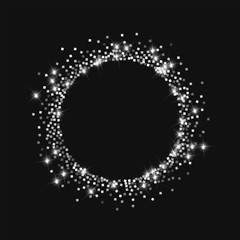 Sparkling silver. Small round shape with sparkling silver on black background. Comely Vector illustration.