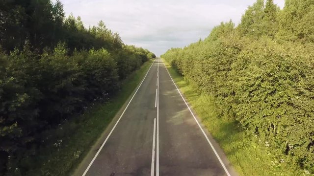 Aerial photography - road trip, road without cars, endless road
