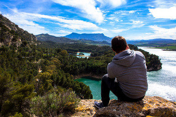 Naklejka premium Landscape. View of the lake “El Chorro” Malaga, Spain. Picture taken – 1 april 2018.