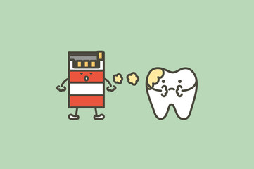 tooth are smudged from cigarette, plaque and yellow teeth concept