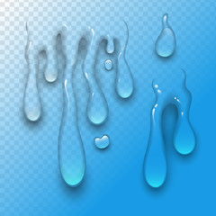 Realistic vector water splash drops liquid transparent raindrop 3d realistic wave blue illustration