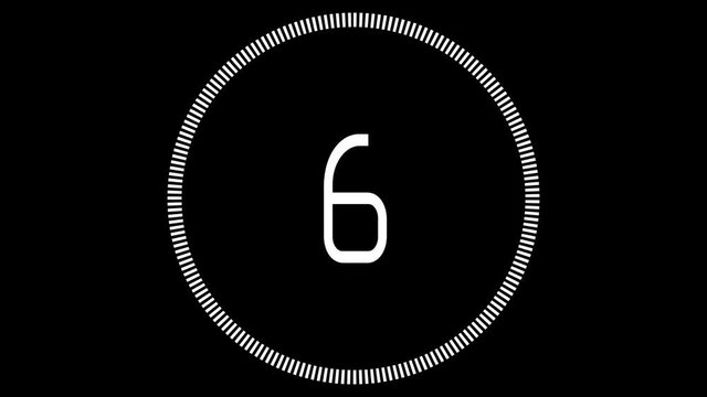10 to 1 Countdown UX Timer. Circular UX alpha element for transparency counting down from ten to one with multiple circle shapes, animating ON and OFF.