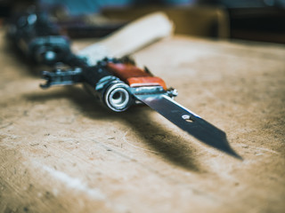 Obraz premium close up weapon bayonet knife on the auto rifle