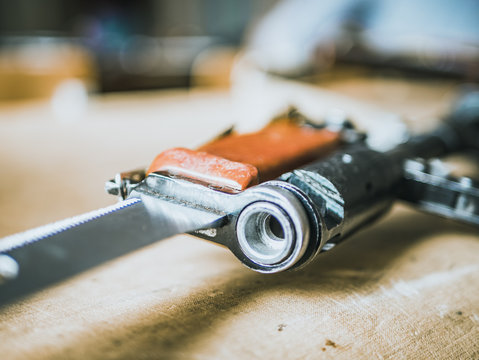 close up weapon bayonet knife on the auto rifle