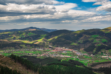 Obraz premium Typical Basque landscape seen from the mountain, Zalla, Spain