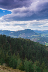 Typical Basque landscape seen from the mountain, Zalla, Spain