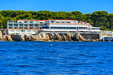 Fototapeta na wymiar View of Antibes coastline, a Mediterranean resort in the southeastern France, on the Côte d'Azur between Cannes and Nice.