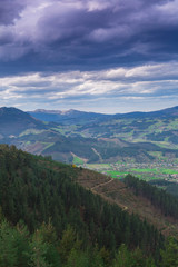 Fototapeta premium Typical Basque landscape seen from the mountain, Zalla, Spain