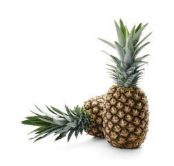 Fresh pineapples on white background