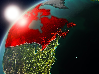 Canada on planet Earth in sunset